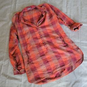 Toad&Co Mixologist Organic Cotton Popover Plaid Tunic with Pockets Size L
